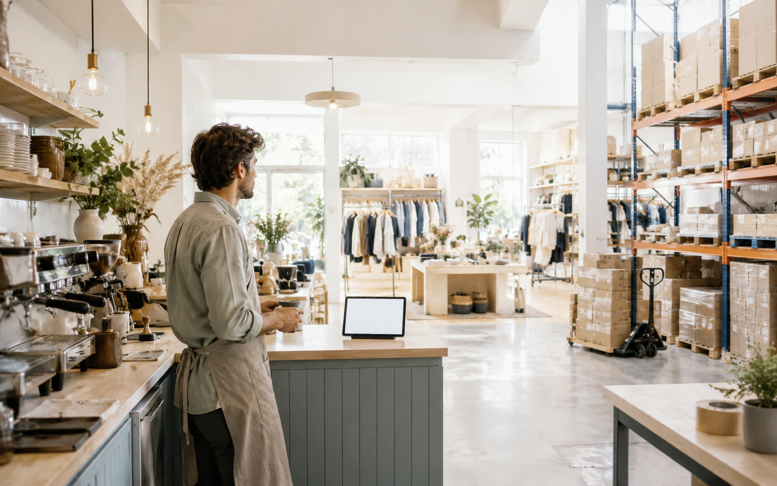 A café, retail boutique, and warehouse, one business