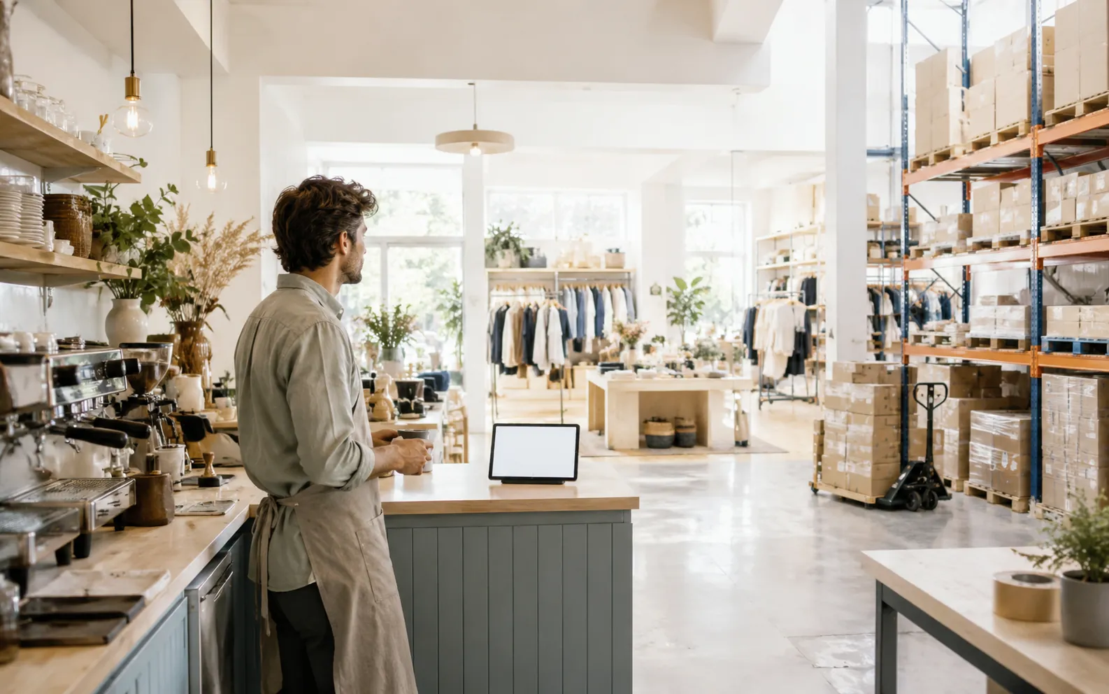 A café, retail boutique, and warehouse, one business